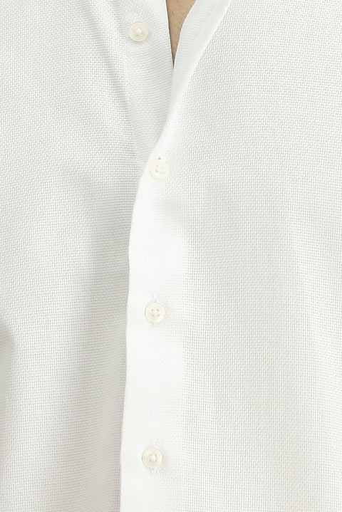 Beyaz Uzun Kol Regular Fit Desenli Pamuk Düğmeli Yaka Oxford Gömlek