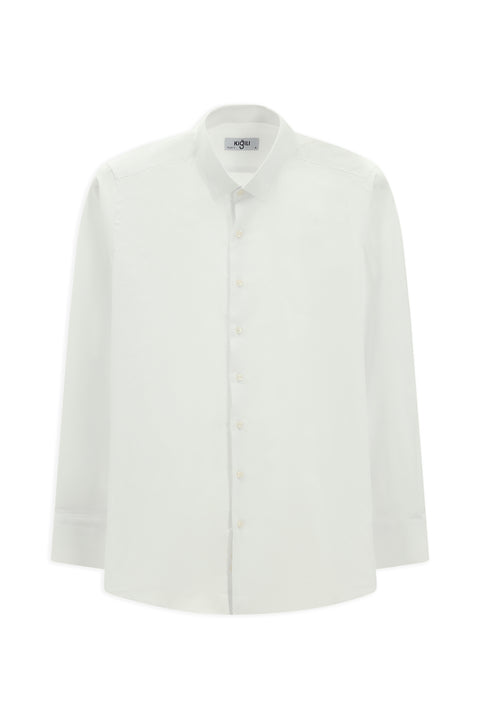 Beyaz Uzun Kol Regular Fit Desenli Pamuk Düğmeli Yaka Oxford Gömlek