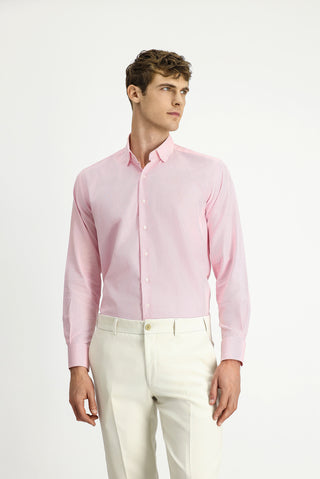  Pembe Uzun Kol Regular Fit Desenli Pamuk Düğmeli Yaka Oxford Gömlek