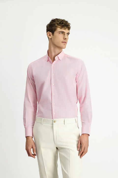 Pembe Uzun Kol Regular Fit Desenli Pamuk Düğmeli Yaka Oxford Gömlek