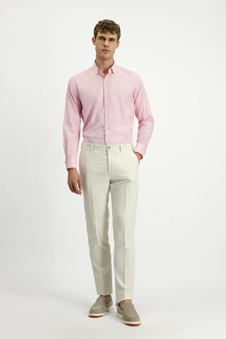  Pembe Uzun Kol Regular Fit Desenli Pamuk Düğmeli Yaka Oxford Gömlek