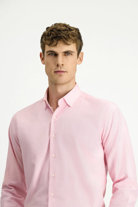 Pembe Uzun Kol Regular Fit Desenli Pamuk Düğmeli Yaka Oxford Gömlek
