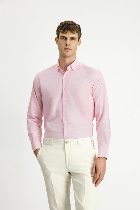 Pembe Uzun Kol Regular Fit Desenli Pamuk Düğmeli Yaka Oxford Gömlek