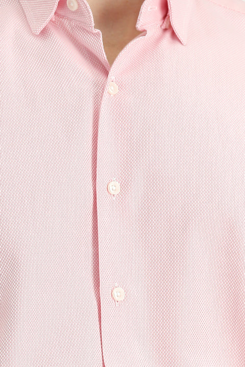 Pembe Uzun Kol Regular Fit Desenli Pamuk Düğmeli Yaka Oxford Gömlek