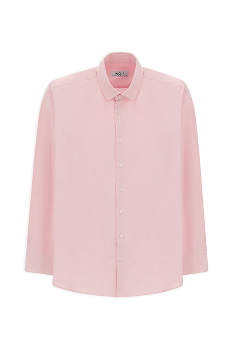 Pembe Uzun Kol Regular Fit Desenli Pamuk Düğmeli Yaka Oxford Gömlek