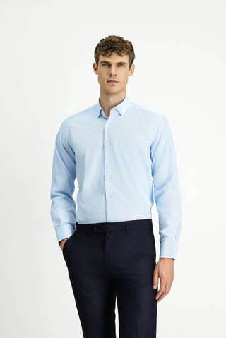 Açık Turkuaz Uzun Kol Regular Fit Desenli Pamuk Düğmeli Yaka Oxford Gömlek