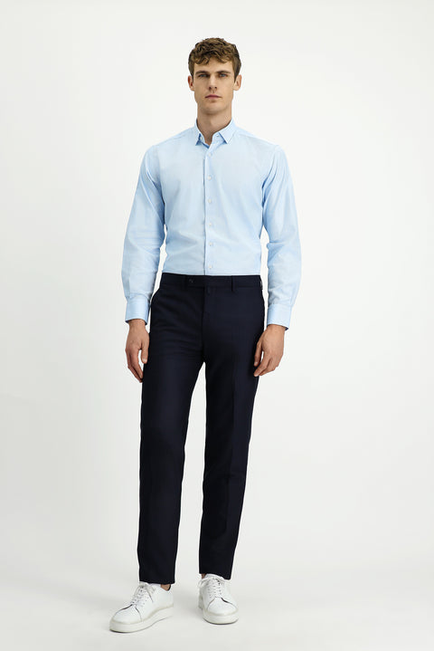 Açık Turkuaz Uzun Kol Regular Fit Desenli Pamuk Düğmeli Yaka Oxford Gömlek