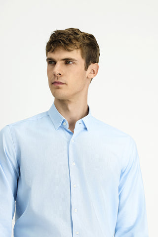  Açık Turkuaz Uzun Kol Regular Fit Desenli Pamuk Düğmeli Yaka Oxford Gömlek