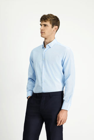  Açık Turkuaz Uzun Kol Regular Fit Desenli Pamuk Düğmeli Yaka Oxford Gömlek