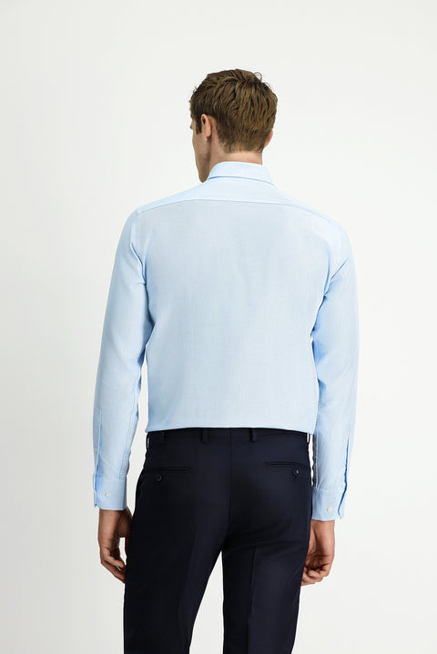 Açık Turkuaz Uzun Kol Regular Fit Desenli Pamuk Düğmeli Yaka Oxford Gömlek