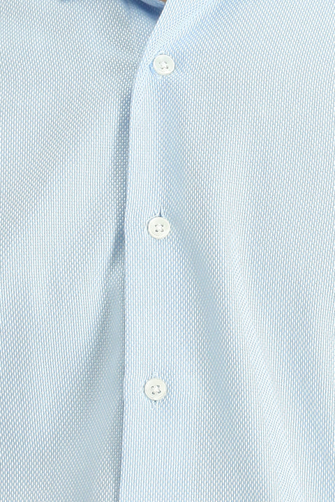 Açık Turkuaz Uzun Kol Regular Fit Desenli Pamuk Düğmeli Yaka Oxford Gömlek