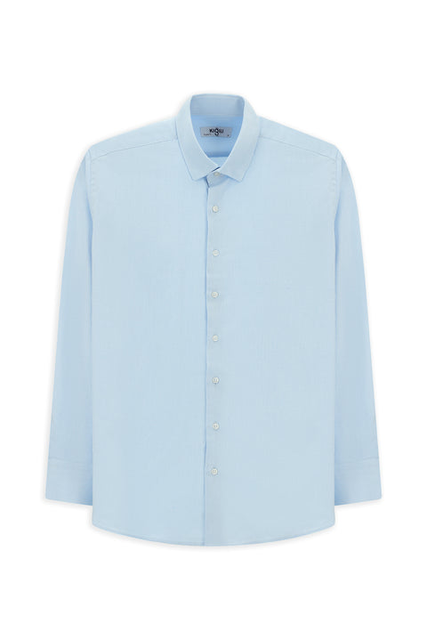 Açık Turkuaz Uzun Kol Regular Fit Desenli Pamuk Düğmeli Yaka Oxford Gömlek