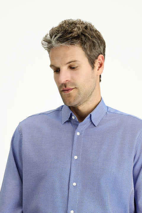 Saks Mavi Uzun Kol Regular Fit Desenli Pamuk Oxford Gömlek