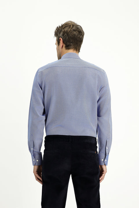 Saks Mavi Uzun Kol Regular Fit Desenli Pamuk Oxford Gömlek