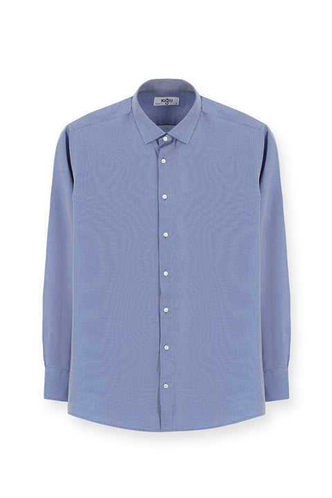 Saks Mavi Uzun Kol Regular Fit Desenli Pamuk Oxford Gömlek