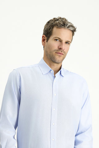  Mavi Uzun Kol Regular Fit Desenli Pamuk Oxford Gömlek