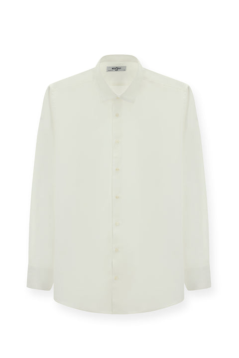 Beyaz Uzun Kol Regular Fit Desenli Pamuk Oxford Gömlek