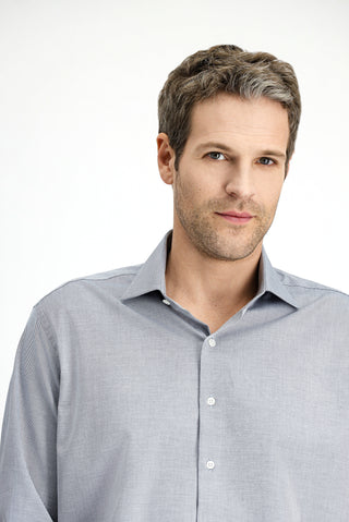  Koyu Lacivert Uzun Kol Klasik Desenli Pamuk Gömlek-Ki??l?