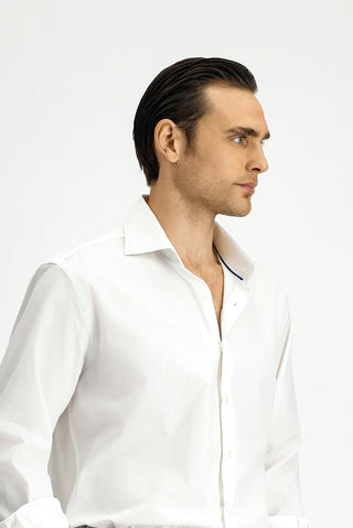  Beyaz Uzun Kol Klasik Desenli Pamuk Gömlek