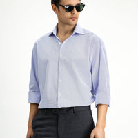 Mavi Uzun Kol Klasik Desenli Pamuk Gömlek