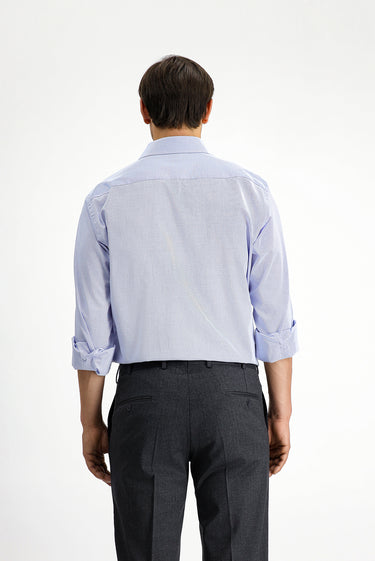 Mavi Uzun Kol Klasik Desenli Pamuk Gömlek