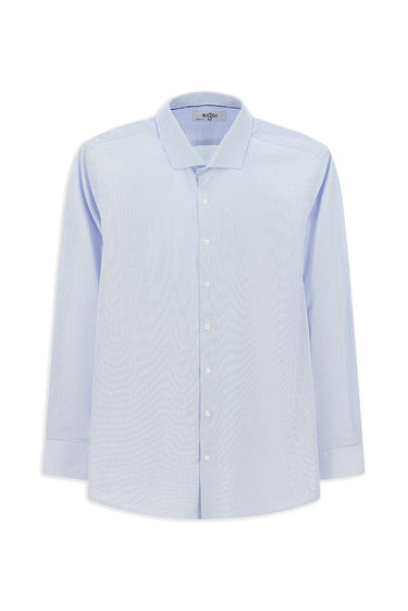 Mavi Uzun Kol Klasik Desenli Pamuk Gömlek