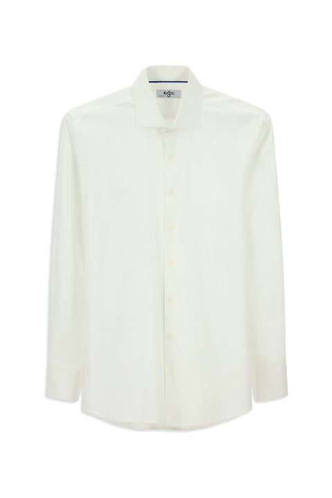 Beyaz Uzun Kol Klasik Desenli Pamuk Gömlek