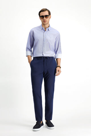  Orta Lacivert Uzun Kol Klasik Desenli Pamuk Gömlek