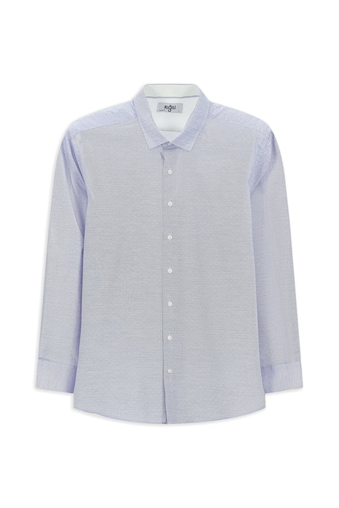 Orta Lacivert Uzun Kol Klasik Desenli Pamuk Gömlek