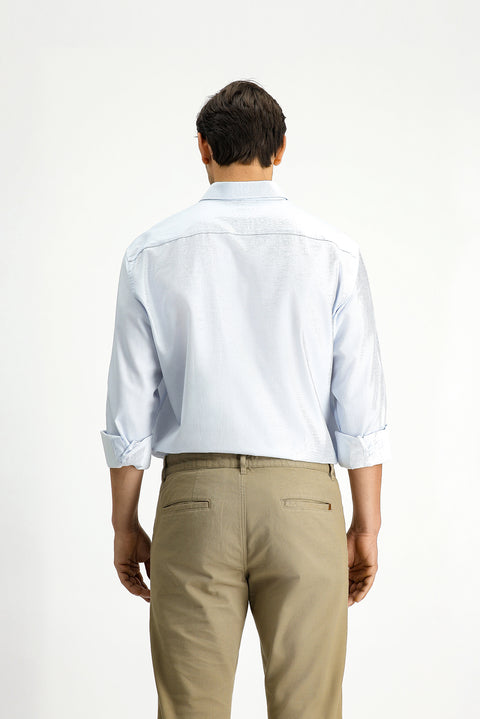 Açık Mavi Uzun Kol Klasik Desenli Pamuk Gömlek