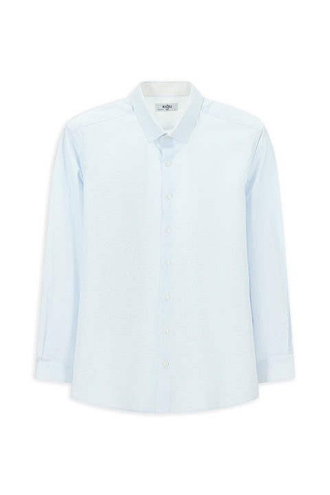 Açık Mavi Uzun Kol Klasik Desenli Pamuk Gömlek