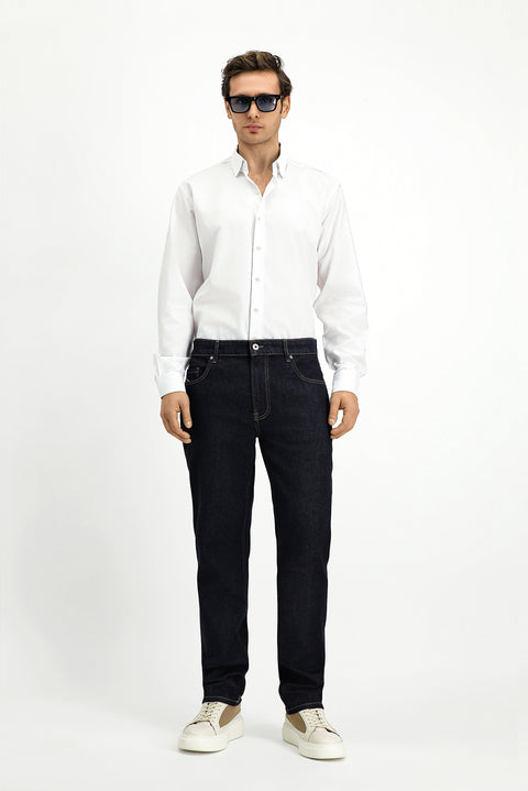 Beyaz Uzun Kol Klasik Desenli Pamuk Gömlek