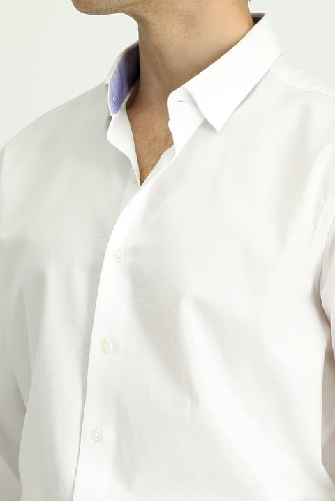 Beyaz Uzun Kol Klasik Desenli Pamuk Gömlek