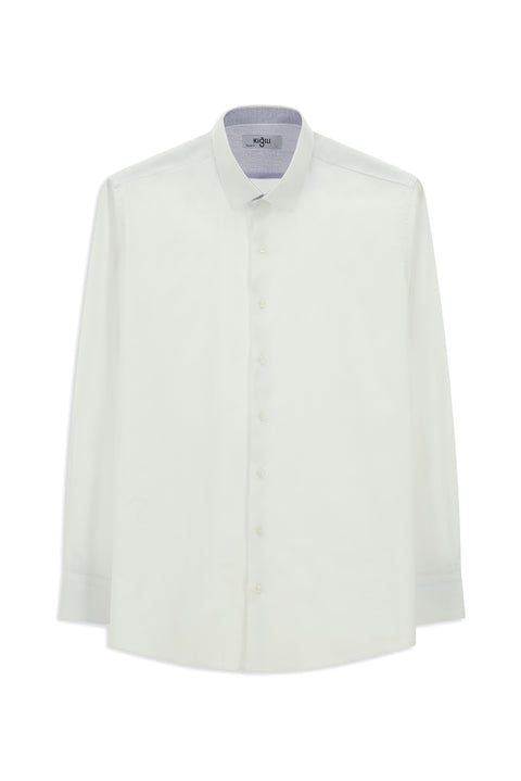 Beyaz Uzun Kol Klasik Desenli Pamuk Gömlek