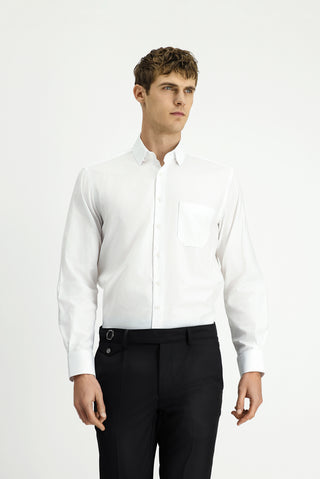  Beyaz Uzun Kol Klasik Desenli Pamuk Gömlek