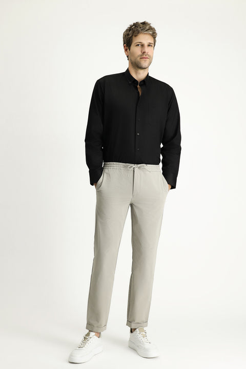 Siyah Uzun Kol Regular Fit Desenli Spor Pamuklu Düğmeli Yaka Gömlek