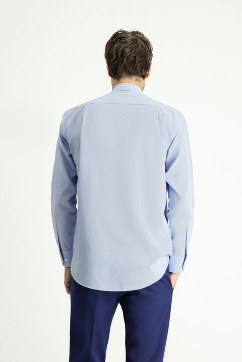 Açık Mavi Uzun Kol Regular Fit Desenli Spor Pamuklu Düğmeli Yaka Gömlek