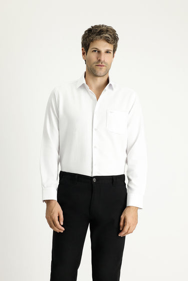  Beyaz Uzun Kol Klasik Desenli Pamuklu Kolay Ütülenebilir Gömlek