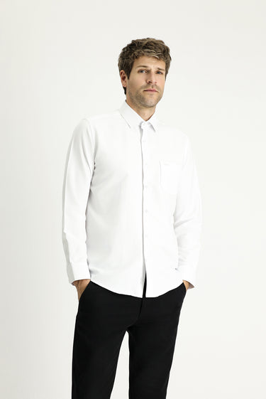  Beyaz Uzun Kol Klasik Desenli Pamuklu Kolay Ütülenebilir Gömlek