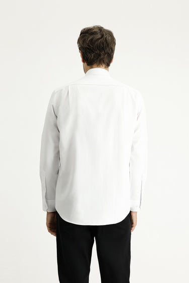 Beyaz Uzun Kol Klasik Desenli Pamuklu Kolay Ütülenebilir Gömlek