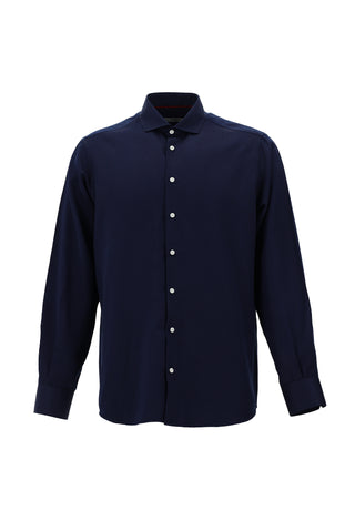  Koyu Lacivert Uzun Kol Klasik Desenli Pamuklu Kolay Ütülenebilir Gömlek-Ki??l?