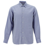 Blue Long-Sleeve Classic Patterned Cotton Easy-Iron Shirt
