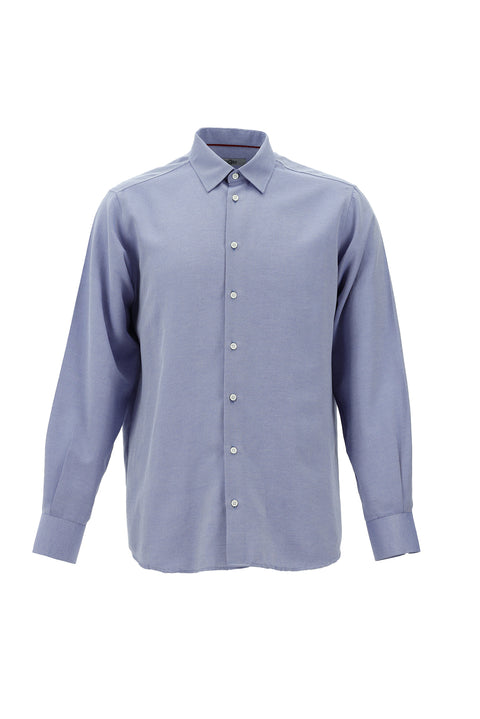 Blue Long-Sleeve Classic Patterned Cotton Easy-Iron Shirt
