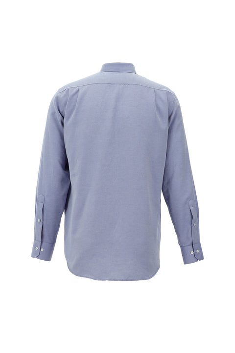 Blue Long-Sleeve Classic Patterned Cotton Easy-Iron Shirt