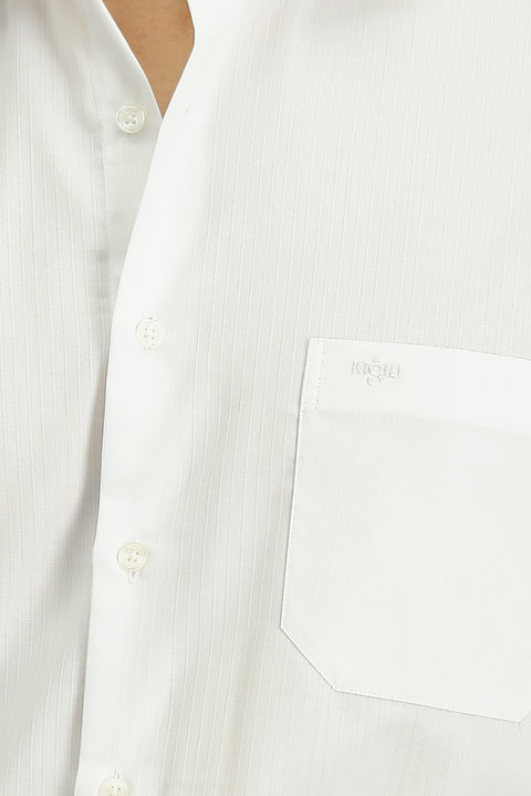 Beyaz Uzun Kol Non Iron Klasik Desenli Pamuklu Gömlek