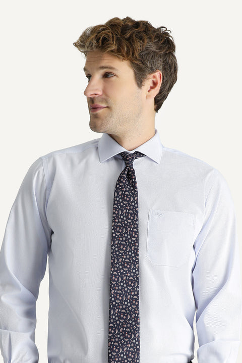 Açık Mavi Uzun Kol Non Iron Klasik Desenli Pamuklu Gömlek