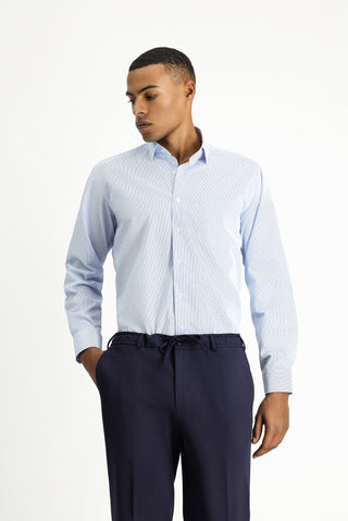  Açık Mavi Uzun Kol Klasik Desenli Pamuklu Non Iron Gömlek