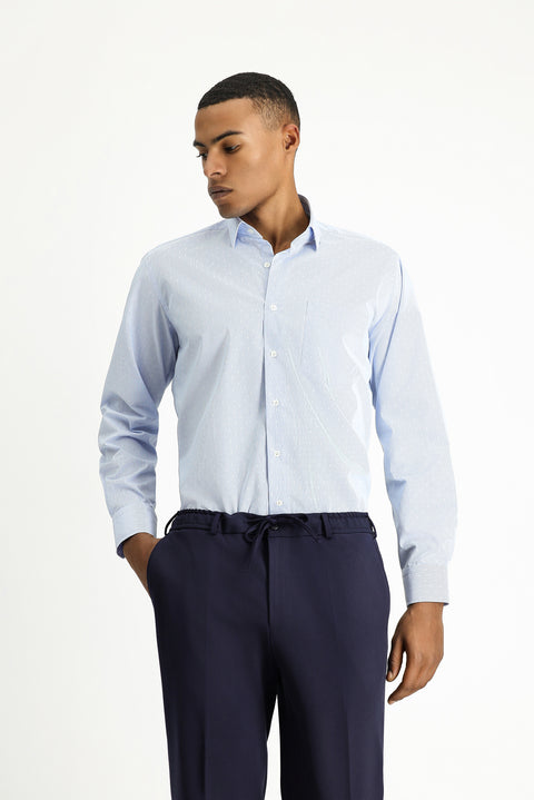 Açık Mavi Uzun Kol Klasik Desenli Pamuklu Non Iron Gömlek