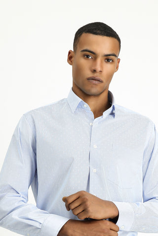  Açık Mavi Uzun Kol Klasik Desenli Pamuklu Non Iron Gömlek