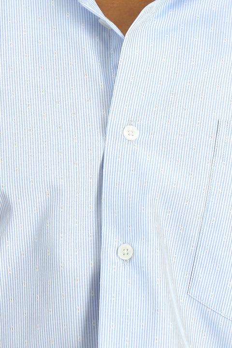 Açık Mavi Uzun Kol Klasik Desenli Pamuklu Non Iron Gömlek